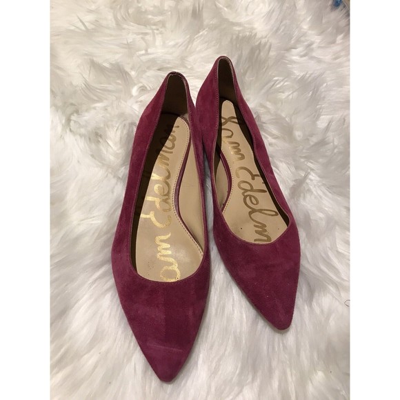 Sam Edelman Reyanne Magenta Purple Suede Pointed Toe Spikes Ballet Flats 7M - Picture 1 of 5